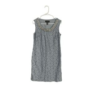 NWT R & M Richards Lace Shift Dress Size 10 Medium Gray Pearls Beaded